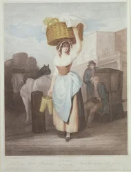 イチゴ、スカーレットイチゴ、「ロンドンの叫び」のプレート9、ジョヴァンニヴェンドラミニ（1769-1839）によって刻まれた、パブ。 Colnaghi und Co.、1795年（点描彫刻）